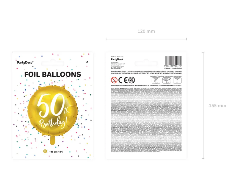 Globo de Helio 50 Cumpleaños Oro Vacío 45cm