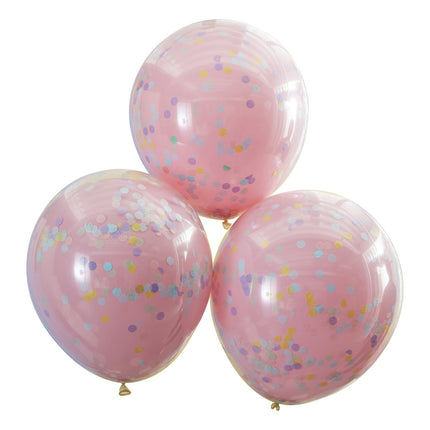 Globos Confeti Rosa Pastel Doble Capa 45cm 3pcs