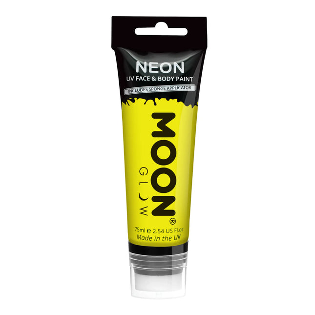 Moon Glow Pintura Facial UV Neón con Aplicador de Esponja Amarillo Intenso 75ml