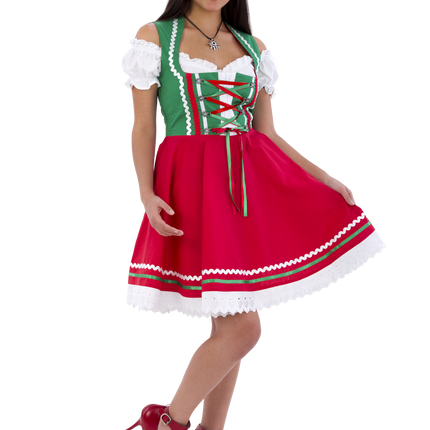 Oktoberfest Vestido Dirndl Oktoberfest Rojo Verde Señoras 2 Piezas