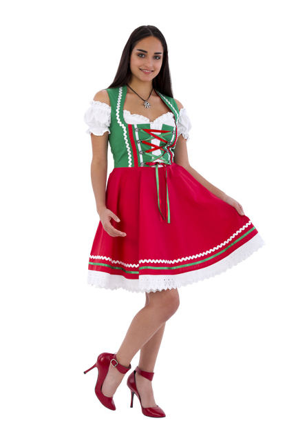 Oktoberfest Vestido Dirndl Oktoberfest Rojo Verde Señoras 2 Piezas