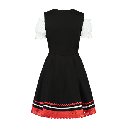 Oktoberfest Vestido Dirndl Oktoberfest Negro Rojo Señoras 2 Piezas