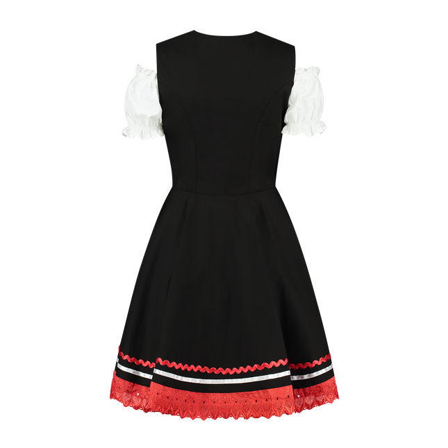 Oktoberfest Vestido Dirndl Oktoberfest Negro Rojo Señoras 2 Piezas