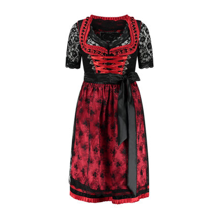 Negro Rojo Dirndl Vestido Oktoberfest Señoras 2 Piezas