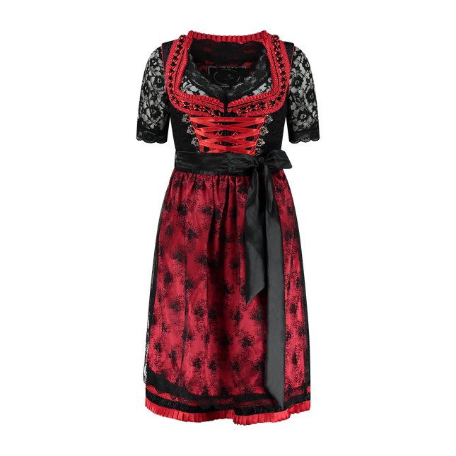 Negro Rojo Dirndl Vestido Oktoberfest Señoras 2 Piezas