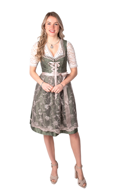 Rosa Blanco Crema Vestido Dirndl Oktoberfest Damas Jaquard Gris