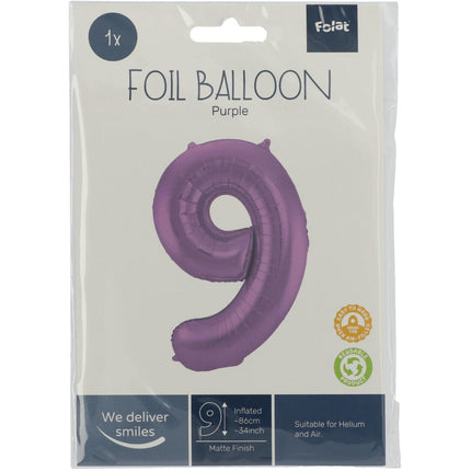 Globo Foil Figura 9 Morado Mate XL 86cm vacío