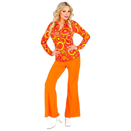 Disco 70S Blusa Naranja Señoras Burbujas