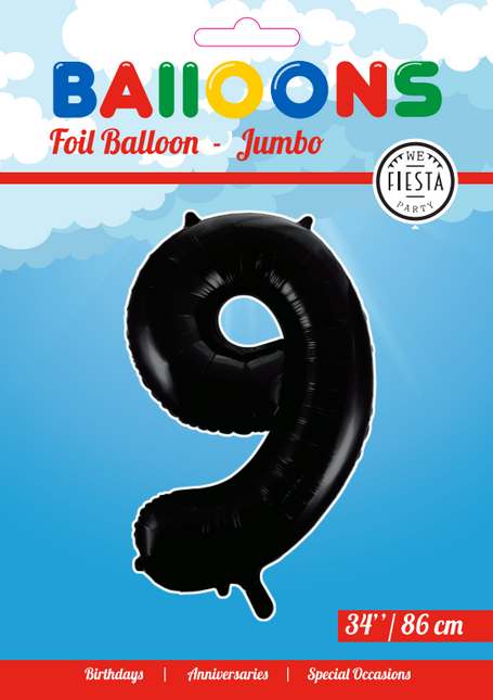 Globo Foil Figura 9 Negro XL 86cm vacío