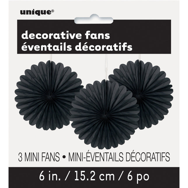 Abanicos de Papel Negro 15cm 3pcs