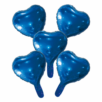 5 Globos de foil corazón con pajita de papel 9" azul