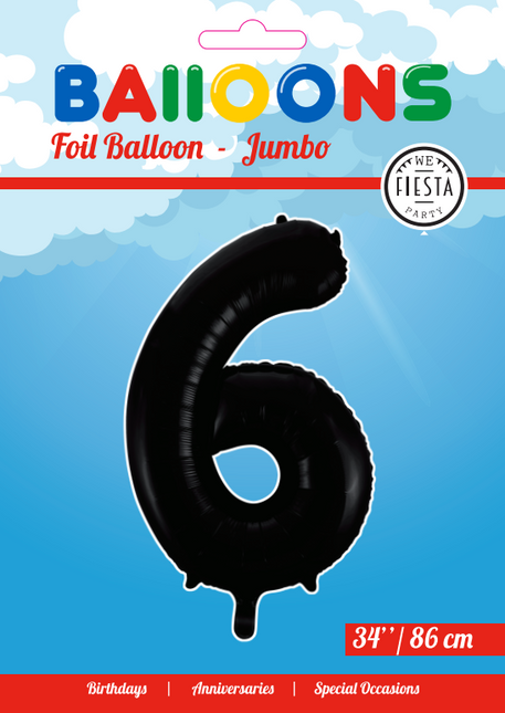 Globo Foil Figura 6 Negro XL 86cm vacío