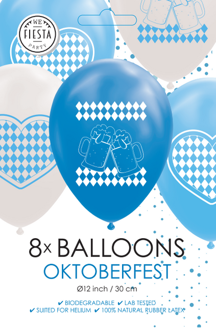 Globos Oktoberfest Azul Blanco 30cm 8pcs