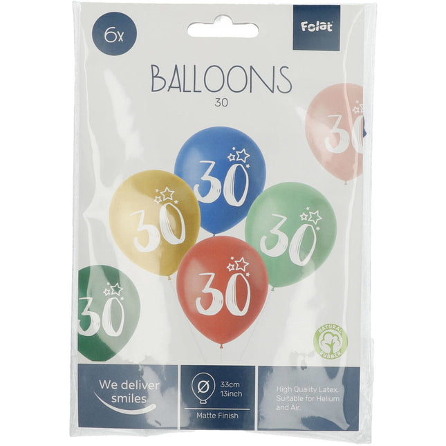 Globos 30 Años Coloreados 33cm 6pcs