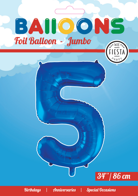 Globo Foil Figura 5 Azul XL 86cm vacío