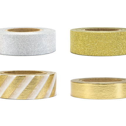 Washi Tape Oro Blanco 10m 4pcs