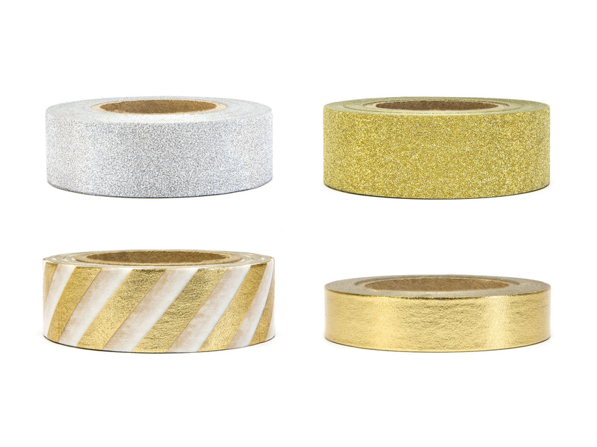 Washi Tape Oro Blanco 10m 4pcs