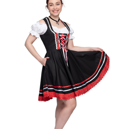 Oktoberfest Vestido Dirndl Oktoberfest Negro Rojo Señoras 2 Piezas