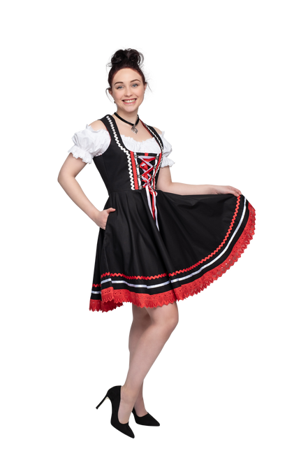 Oktoberfest Vestido Dirndl Oktoberfest Negro Rojo Señoras 2 Piezas