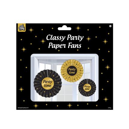 Abanicos de Papel Set Party Time 20-40cm 3 piezas