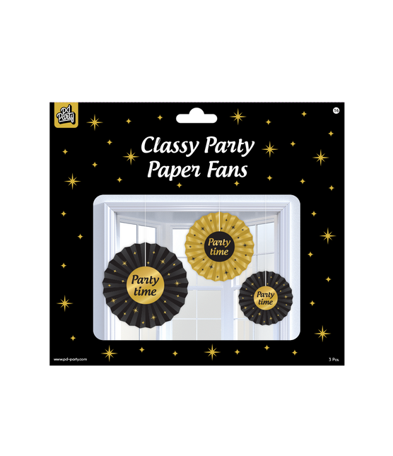 Abanicos de Papel Set Party Time 20-40cm 3 piezas