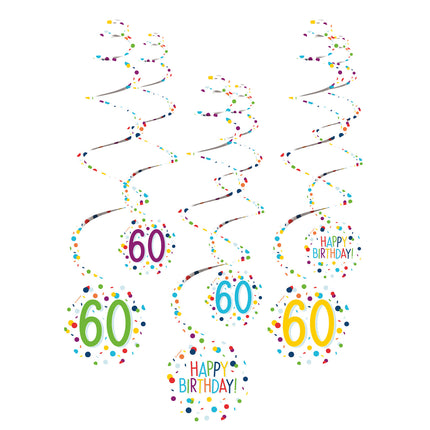 Decoración Colgante 60 Años Feliz Cumpleaños Confeti 61cm 6pcs