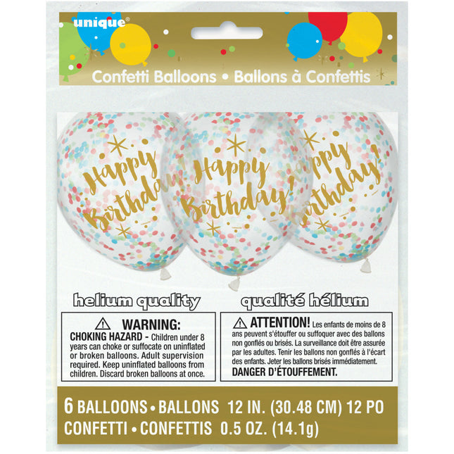 Globos Confeti Feliz Cumpleaños 30cm 6pcs