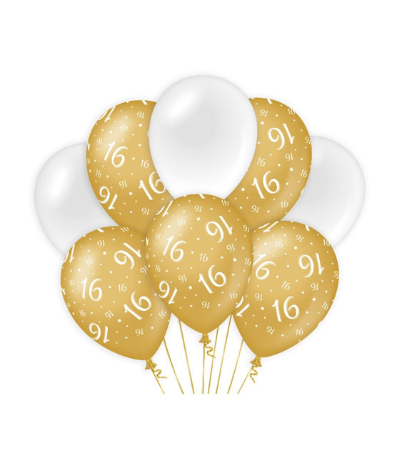 Globos 16 Años Oro Blanco 30cm 8pcs