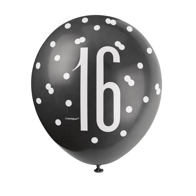 Globos 16 Años Lunares Negro 30cm 6pcs