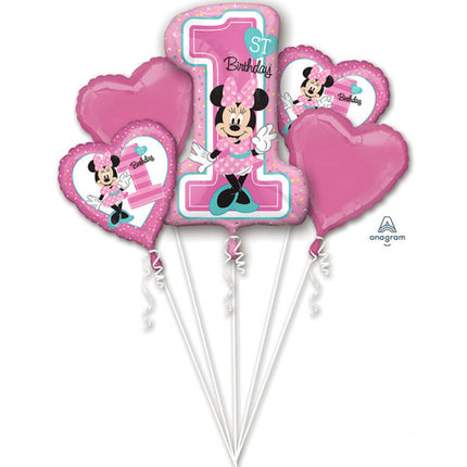 Globos de Helio Minnie Mouse Set 1 año 5 piezas