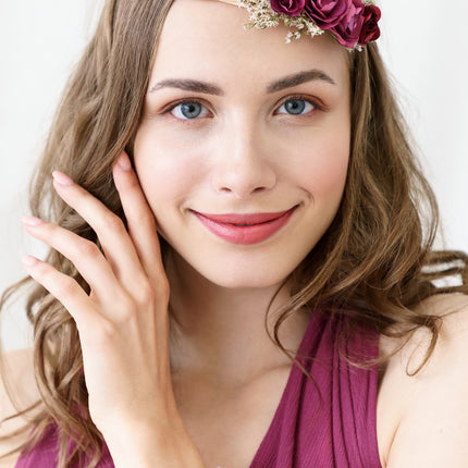 Diadema Floral Rojo Burdeos