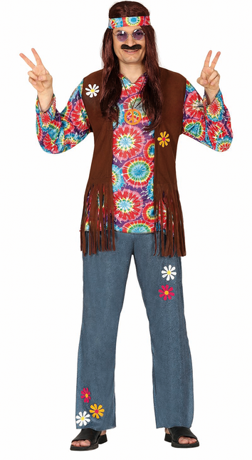 Disfraz Hippie 60S Hombre Flores Con Chaleco