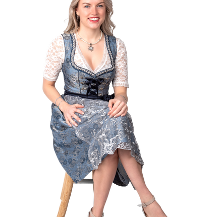 Vestido Dirndl Azul Plata Oktoberfest Señoras 2 Piezas