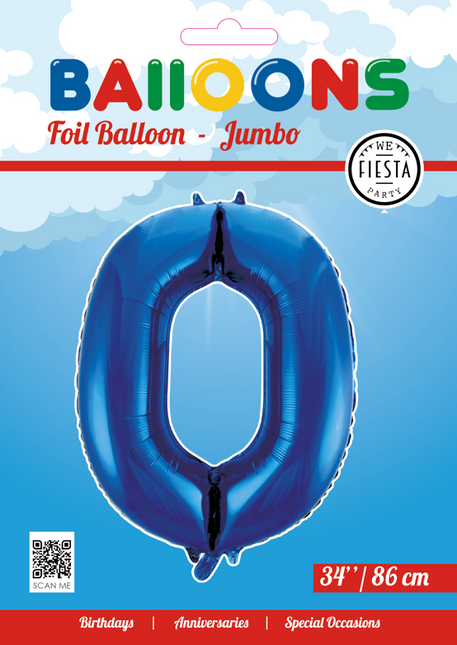 Globo Foil Figura 0 Azul XL 86cm Vacío