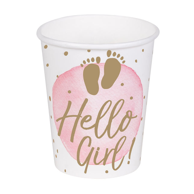 Tazas de Nacimiento Hello Girl Papel 210ml 10pcs