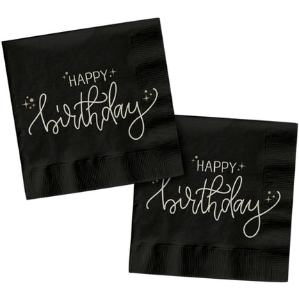 Servilletas Feliz Cumpleaños Negro Blanco 33cm 20pcs