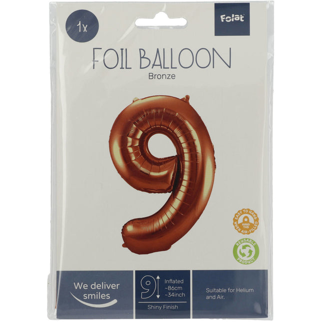 Globo Foil Figura 9 Bronce XL 86cm vacío