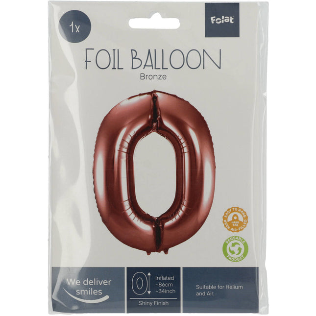 Globo Foil Figura 0 Bronce XL 86cm vacío