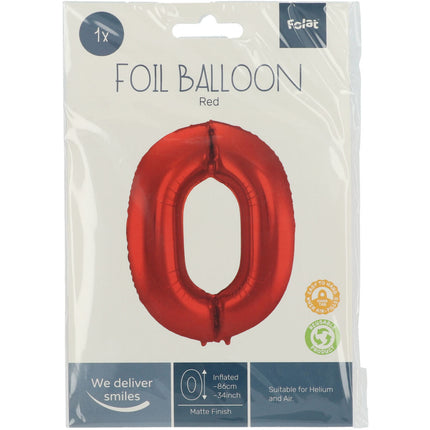 Globo Foil Figura 0 Rojo Mate XL 86cm vacío