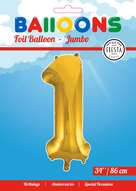 Globo Foil Figura 1 Oro XL 86cm vacío