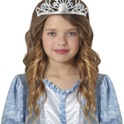 Tiara Plata Niña Con Diamantes Azul Niña