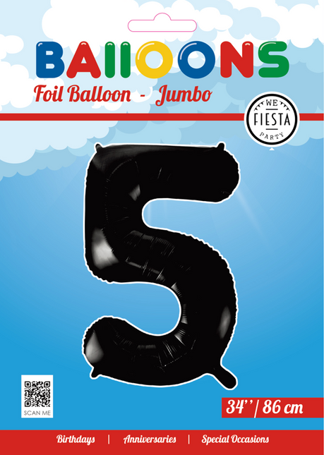 Globo Foil Figura 5 Negro XL 86cm vacío