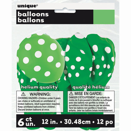 Globos Verde Lima Lunares Blancos 30cm 6pcs