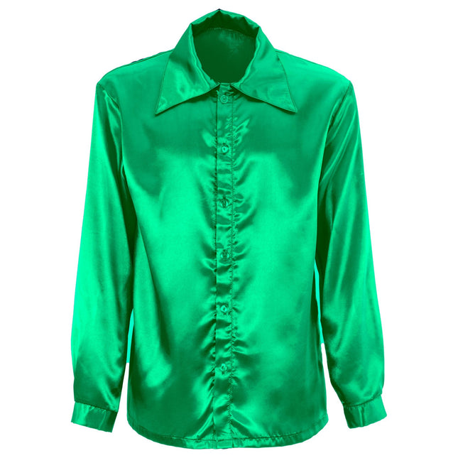 Blusa Disco 70S Satén Verde Hombre