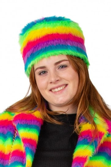 Gorro de piel rayas arco iris