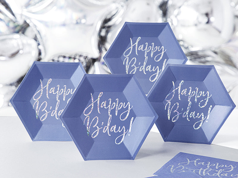 Platos Happy B'Day Azul 20cm 6pcs