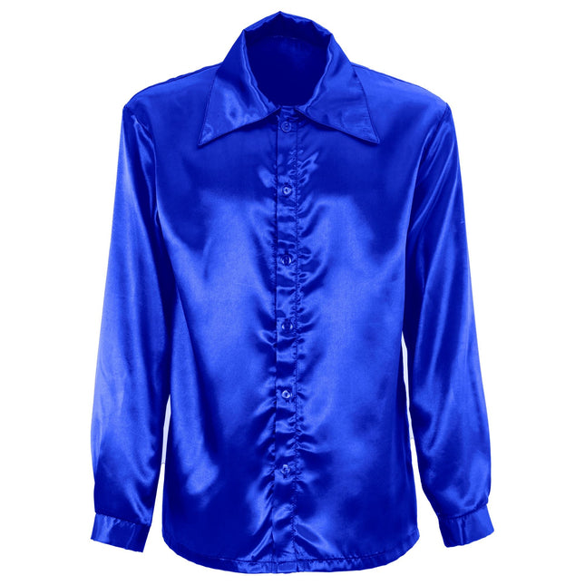 Blusa Disco 70S Satén Azul Hombre