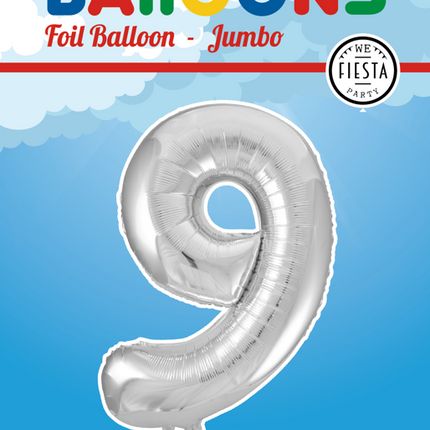 Globo Foil Figura 9 Plata XL 86cm vacío