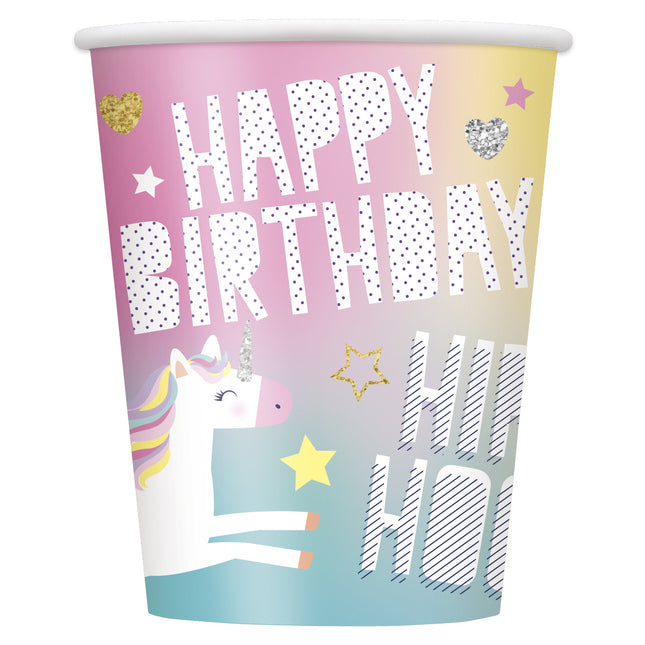 Tazas Unicornio Feliz Cumpleaños 266ml 8pcs