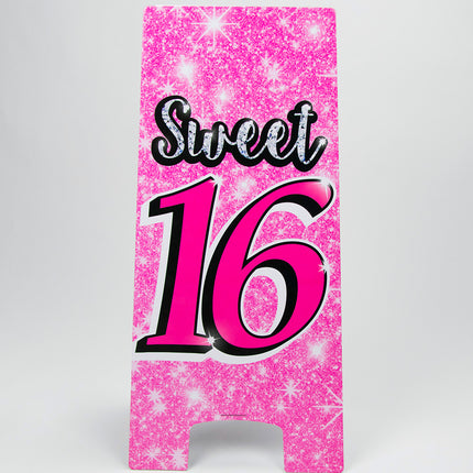 Cartel Advertencia Dulces 16 Rosa 62,5cm